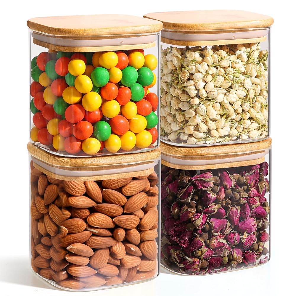 ComSaf 0.7 Qt glass jar set front view shows clear jars for easy pantry monitoring.