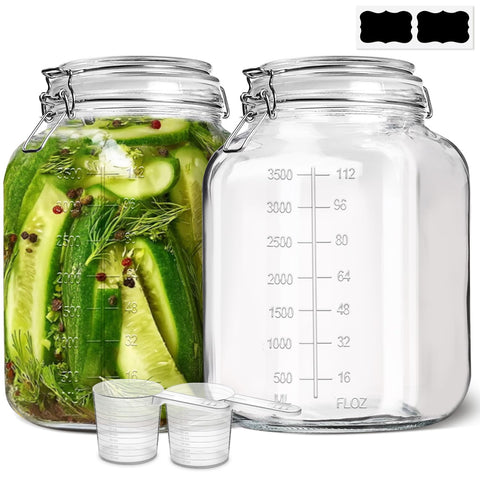 ComSaf 1.1 gallon square glass jar with lids for easy access and cleaning.