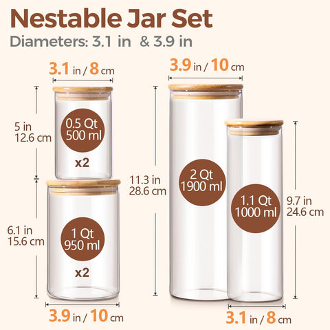 ComSaf 1Qt glass storage jar with lid, ideal for cereals and snacks