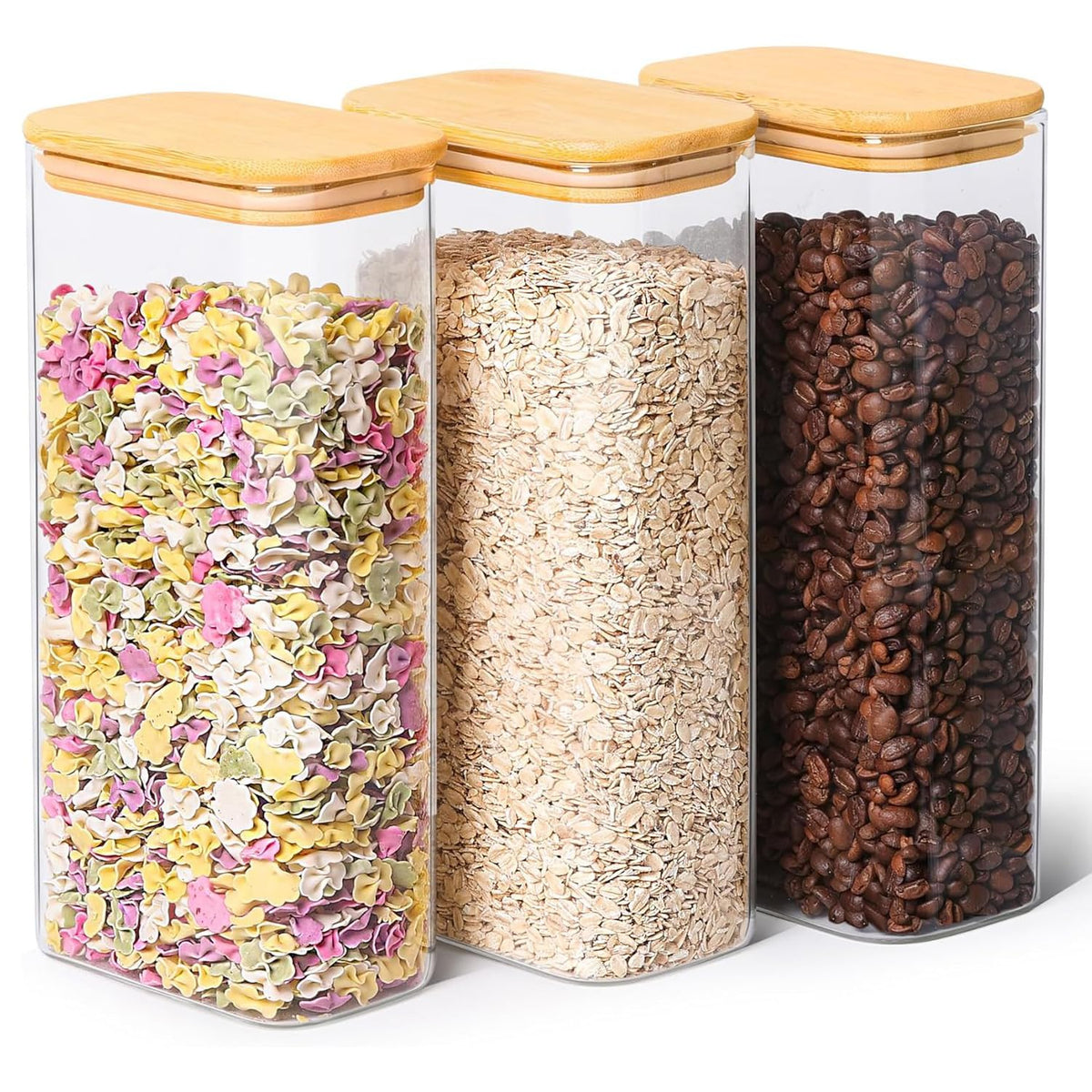 ComSaf 2 Qt rectangle glass storage container with bamboo lid for airtight storage.