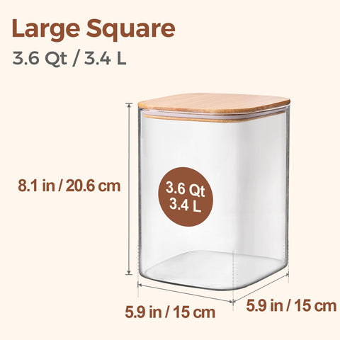 ComSaf glass storage jar with bamboo lid close-up showing tight seal.