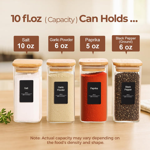 ComSaf 10oz square spice containers showcase a modern design for compact storage