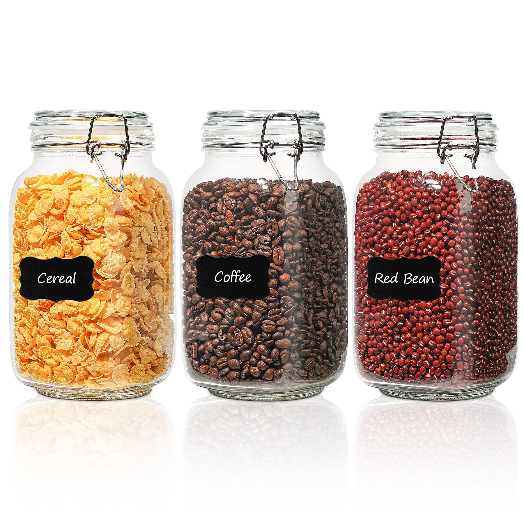 ComSaf airtight glass canister set front view showing square jars for countertop organization
