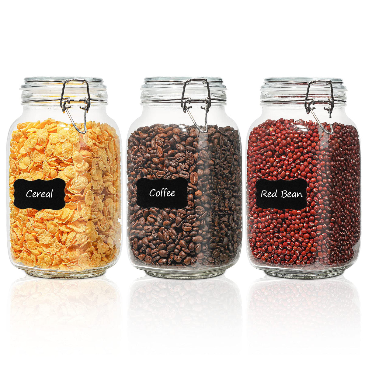 ComSaf airtight glass canister set front view showing square jars for countertop organization