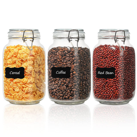 ComSaf airtight glass canister set front view showing square jars for countertop organization