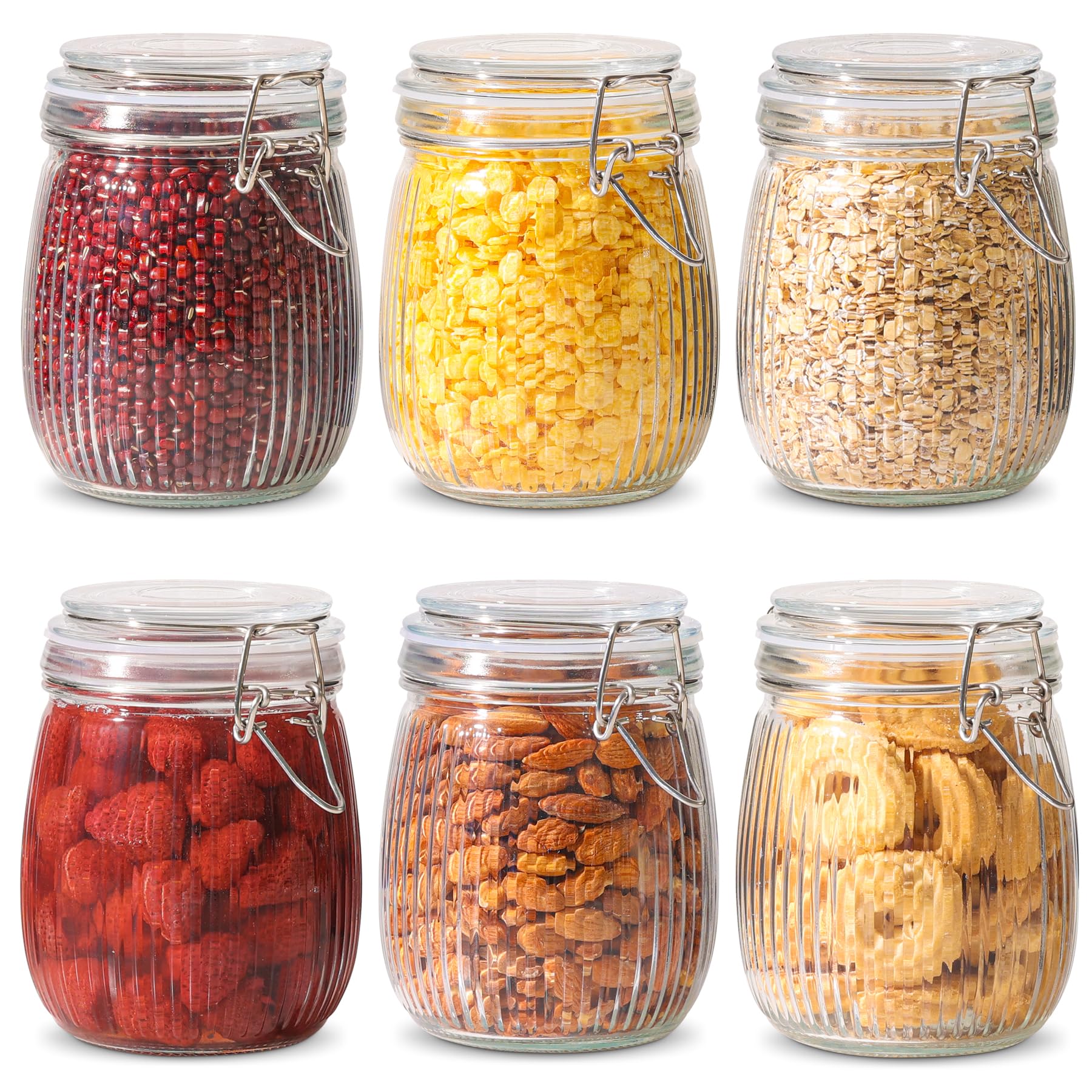ComSaf airtight glass jar with striped clip lid for fresh pantry storage.