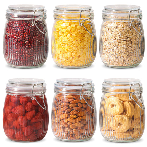 ComSaf airtight glass jar with striped clip lid for fresh pantry storage.