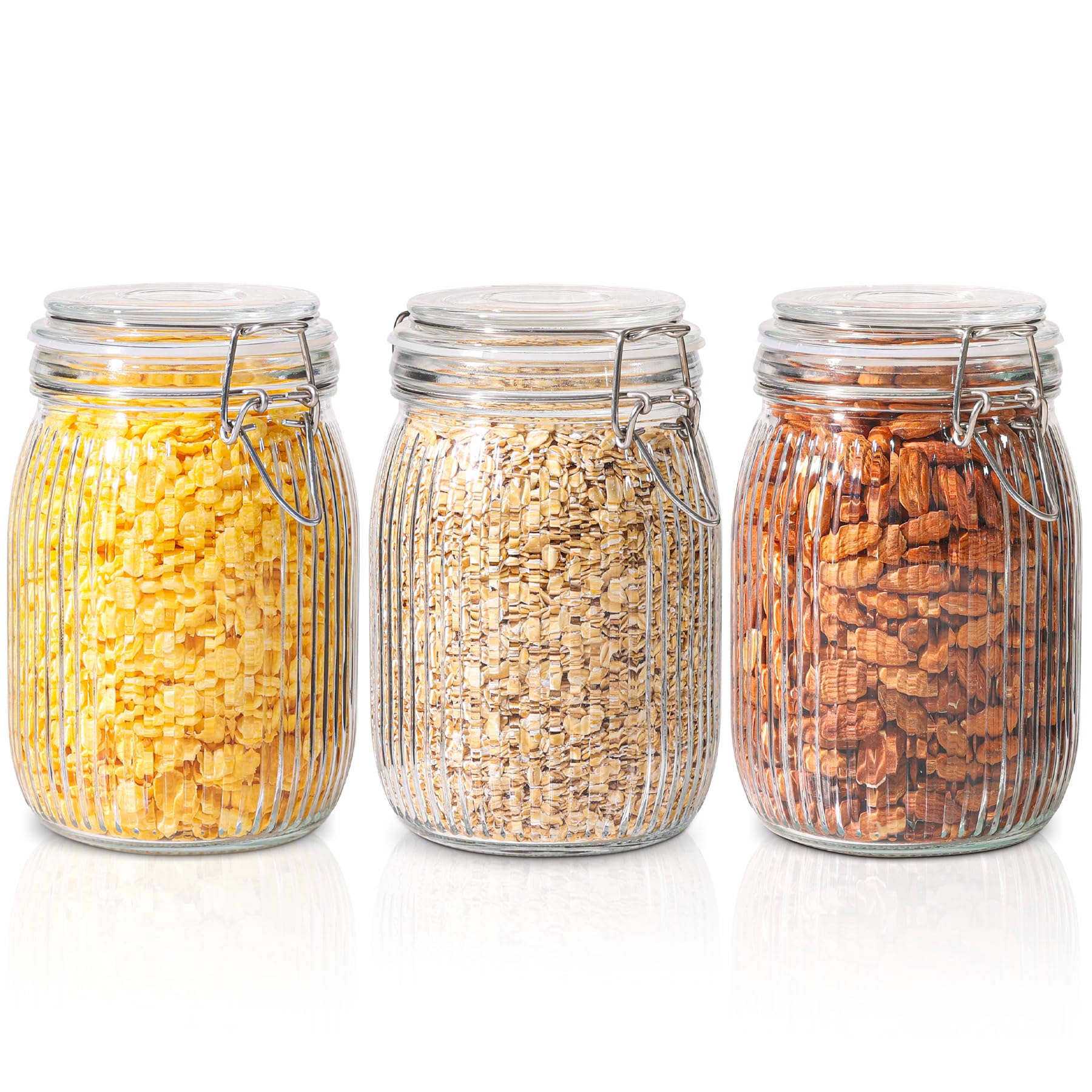 ComSaf airtight glass jar set 34oz with lids keeps foods fresh and organized.