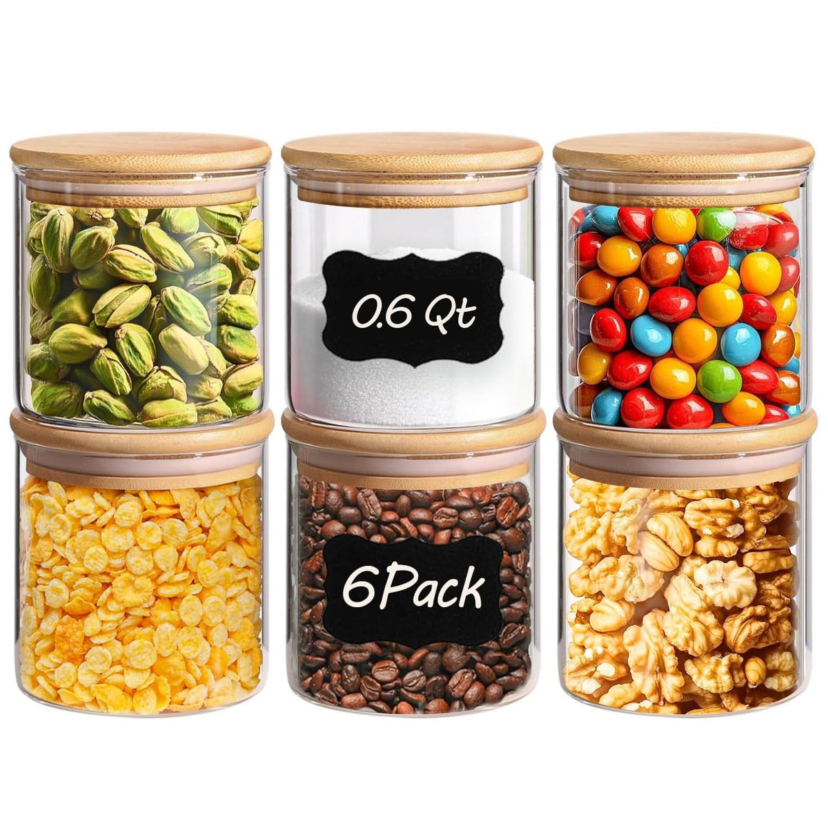 ComSaf airtight glass jars set with wooden lids for organized pantry storage.