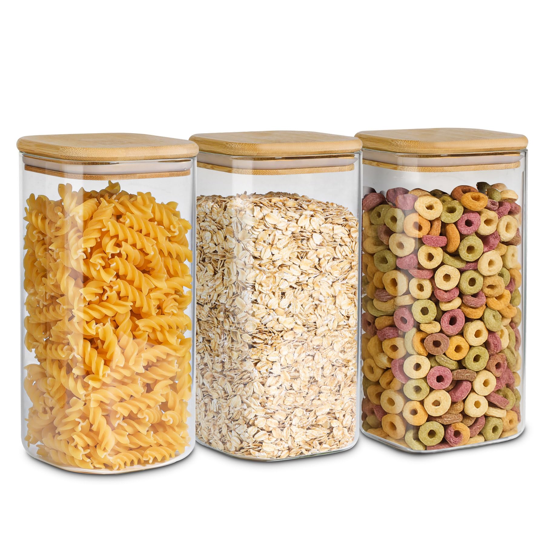 ComSaf airtight glass storage canister with wood lid keeps pantry staples secure.