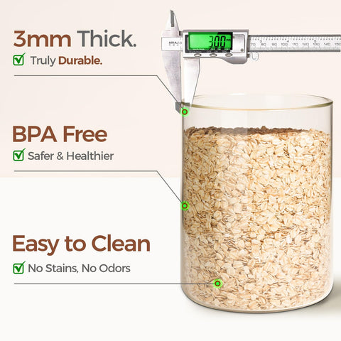 ComSaf airtight lids seal freshness for dried foods and baking ingredients.