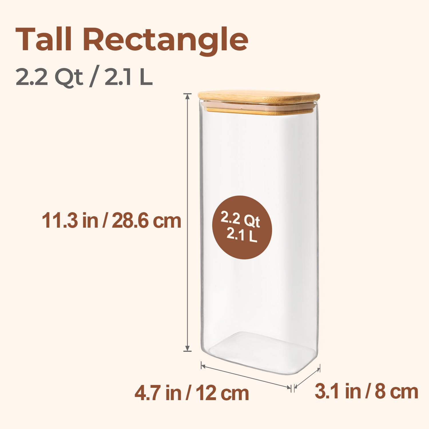 ComSaf airtight rectangle glass container with bamboo lid protects pasta and rice from moisture