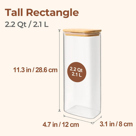 ComSaf airtight rectangle glass container with bamboo lid protects pasta and rice from moisture