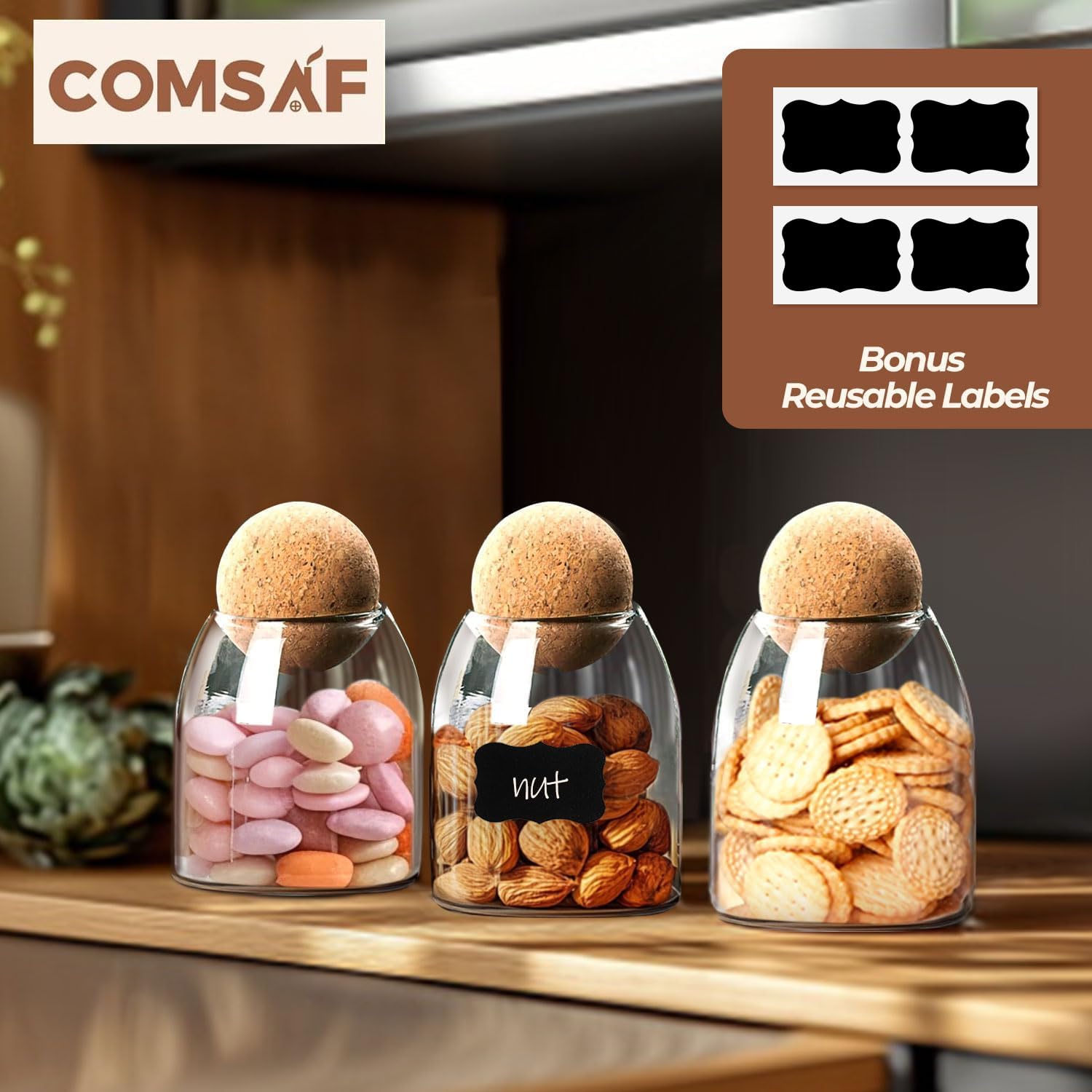 ComSaf bath jar stores Q-tips and bath salts neatly on the counter