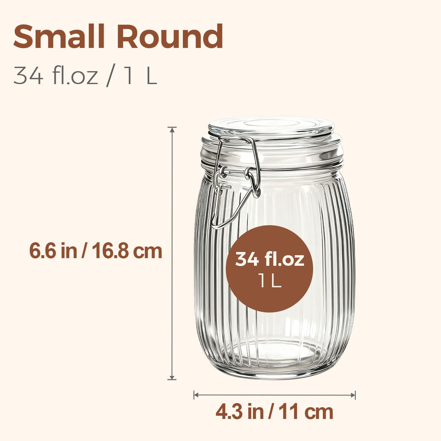 ComSaf clear glass canister highlights pantry contents for easy inventory.