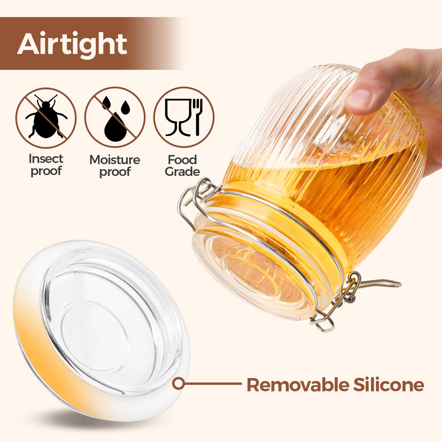 Transparent ComSaf mason jar offering easy content visibility.