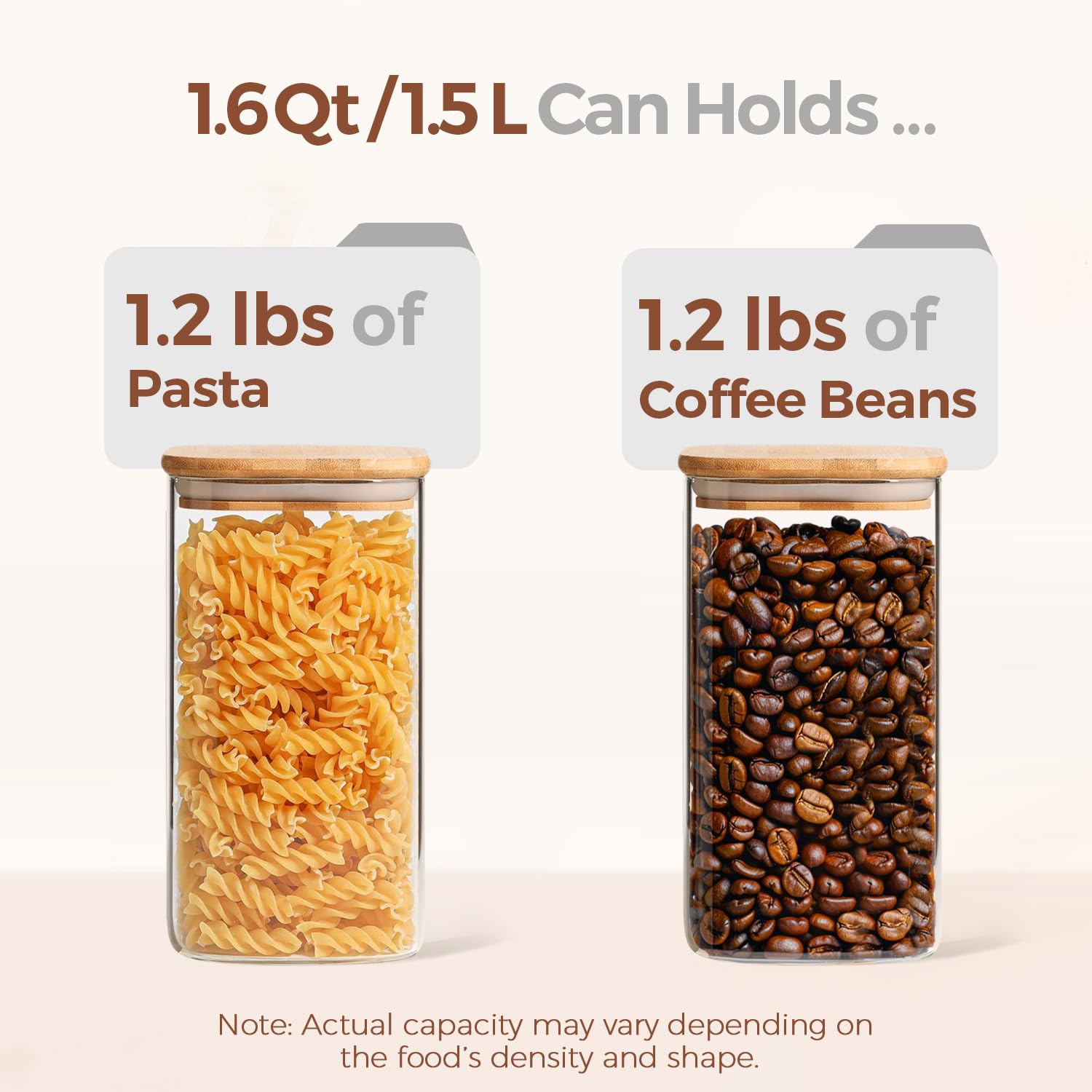 ComSaf clear pantry jar shows flour, rice, or beans and protects against moisture.