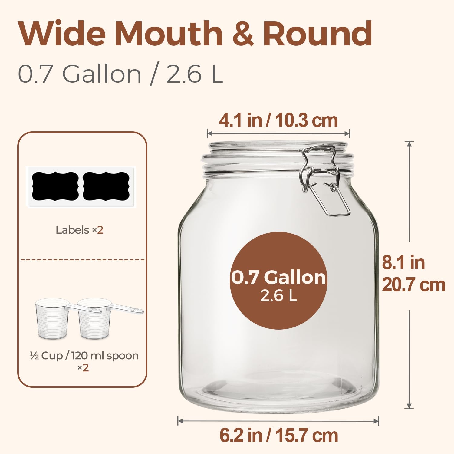 ComSaf durable glass jar with clear walls to see contents at a glance.