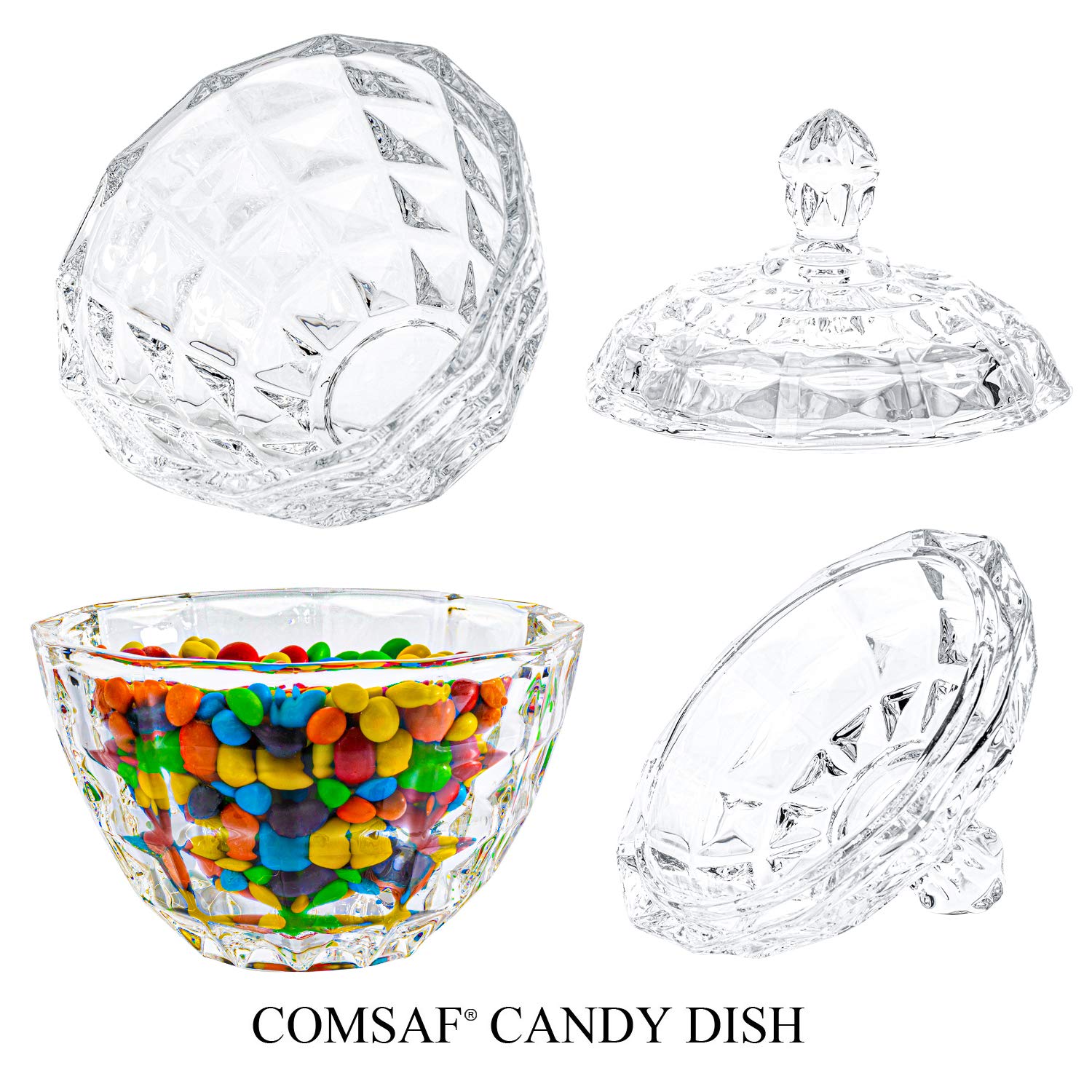 ComSaf 9oz capacity keeps treats or trinkets neatly organized.