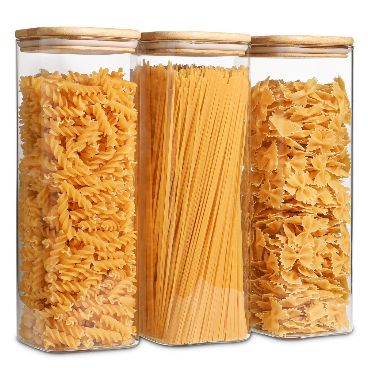 ComSaf glass spaghetti storage jar with airtight lid keeps pasta fresh and organized.