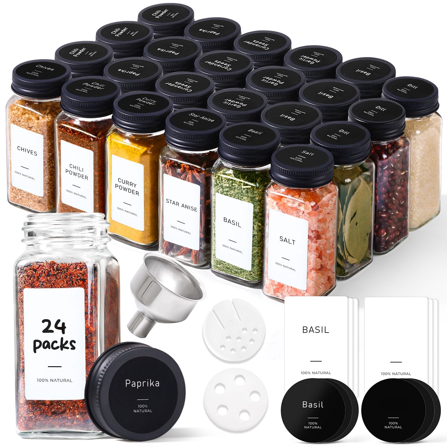 ComSaf glass spice jars with labels for easy pantry organization and quick cooking prep