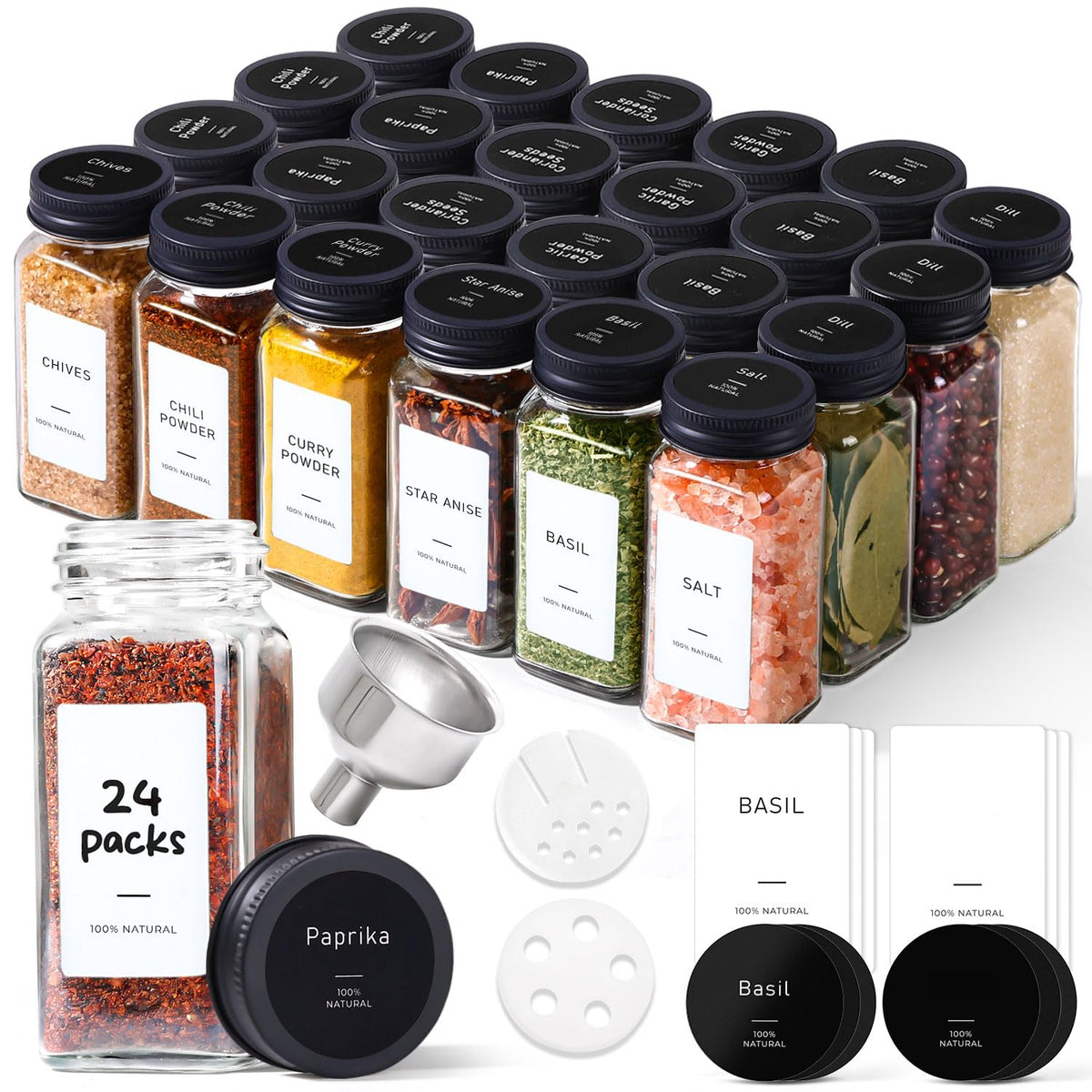 ComSaf glass spice jars with labels for easy pantry organization and quick cooking prep