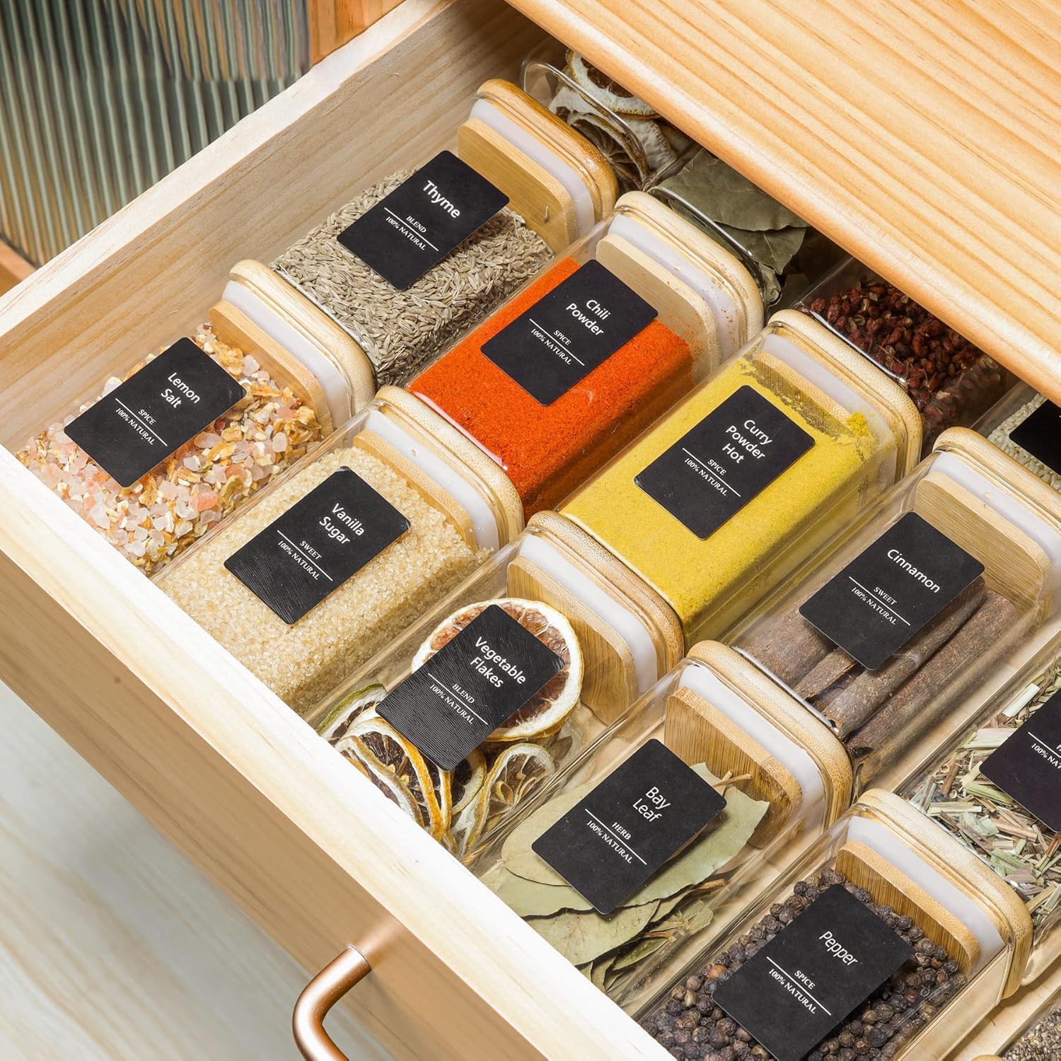 ComSaf glass spice jars with sealing lids preserving aroma.