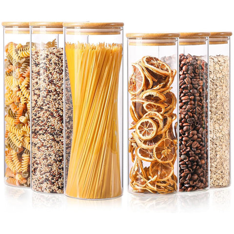 ComSaf glass storage jars set of 6 with tall design for organized pantry storage.