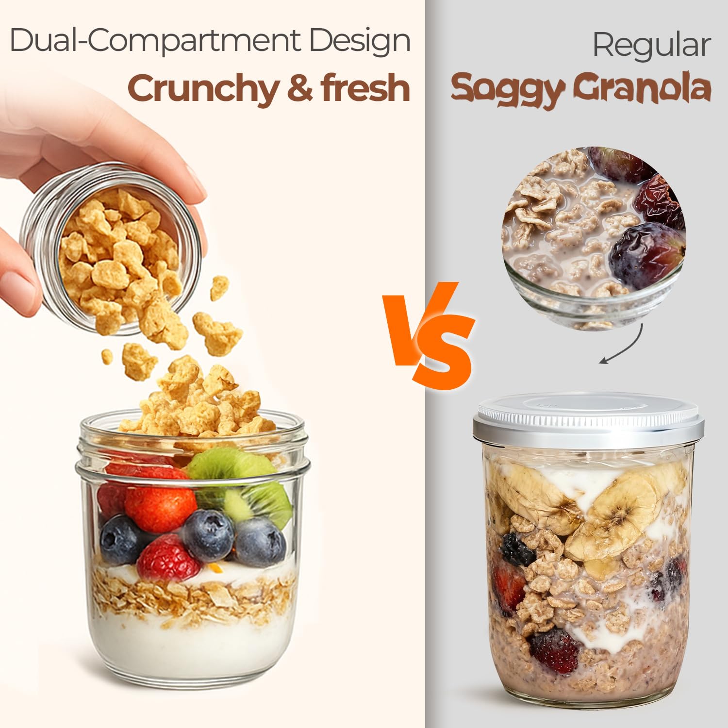 ComSaf glass yogurt cup features leak-proof seal for mess-free travel.