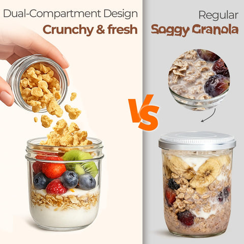 ComSaf glass yogurt cup features leak-proof seal for mess-free travel.