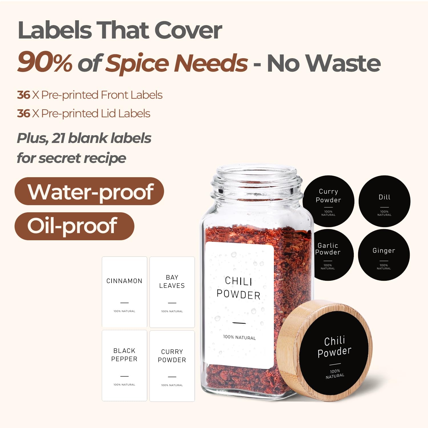 ComSaf label set with 93 preprinted spice names.