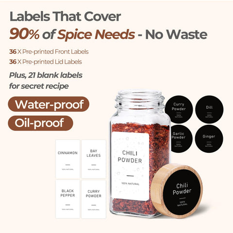 ComSaf label set with 93 preprinted spice names.