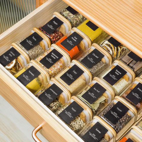 ComSaf jars shown with labels ready to identify spices quickly.