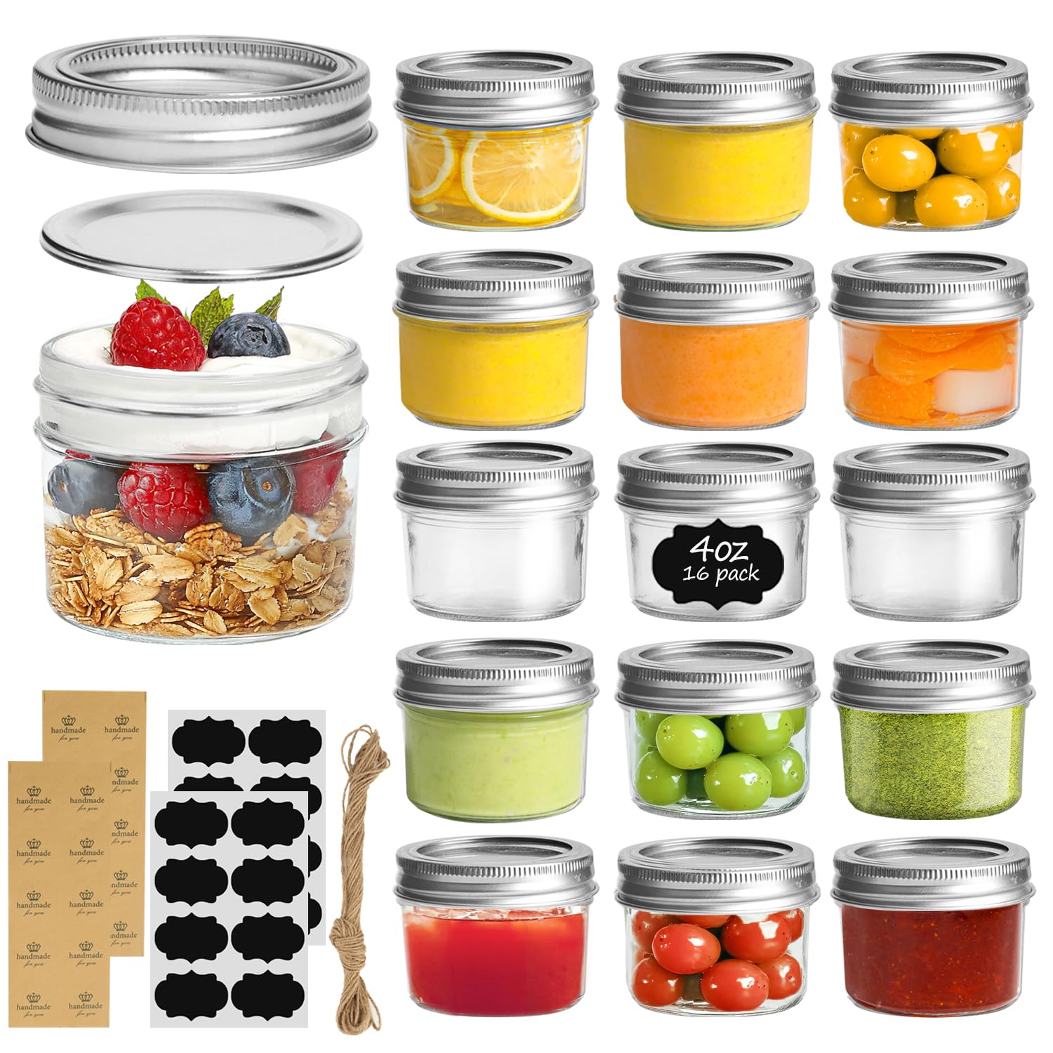 ComSaf 4oz mini mason jar with regular mouth and lids for easy preserves.