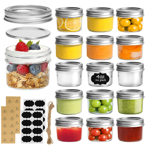 ComSaf 4oz mini mason jar with regular mouth and lids for easy preserves.
