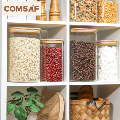 ComSaf modern kitchen glass jar set enhances pantry organization.
