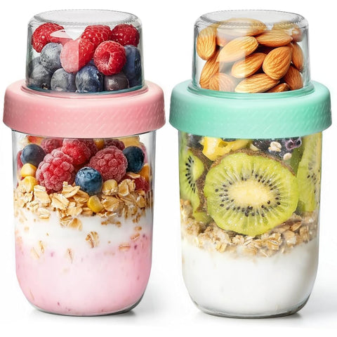 ComSaf overnight oats container with lids keeps ingredients fresh for on-the-go meals.