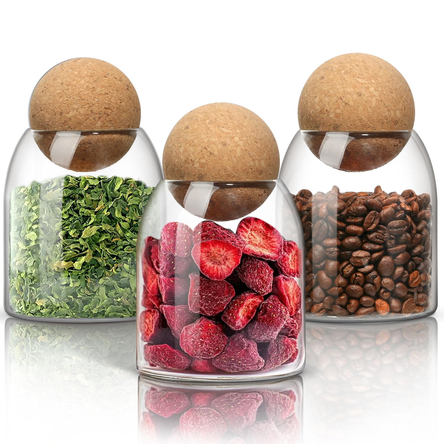 ComSaf small glass jar with ball cork lid showing candy storage and kitchen decor