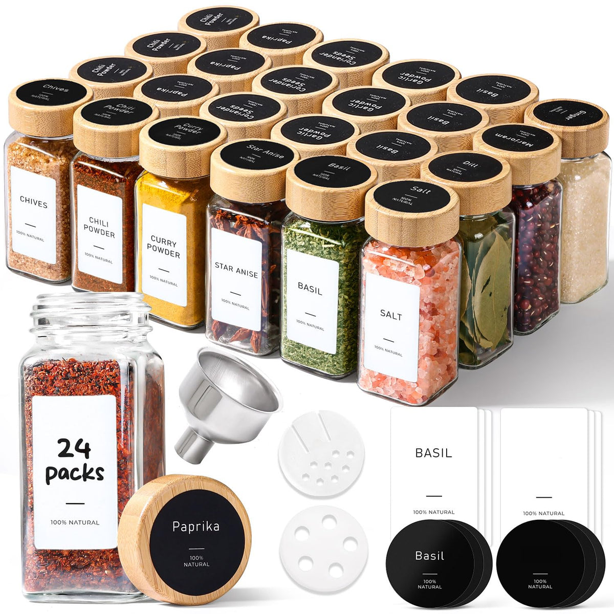 ComSaf spice jars neatly arranged on a shelf for organized spice storage.