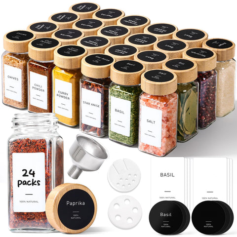ComSaf spice jars neatly arranged on a shelf for organized spice storage.