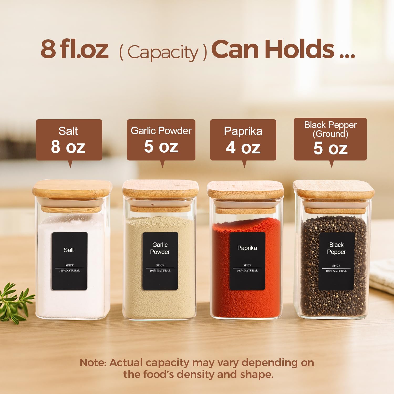 ComSaf spice jars with lids, lid close-up showing airtight seal.