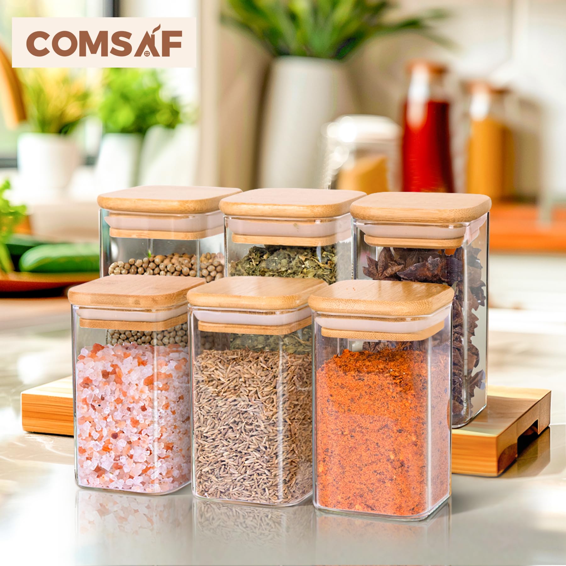 ComSaf spice jars stack neatly to maximize cabinet storage.