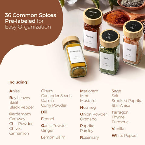 ComSaf glass spice jar close-up showing clear visibility for easy selection.