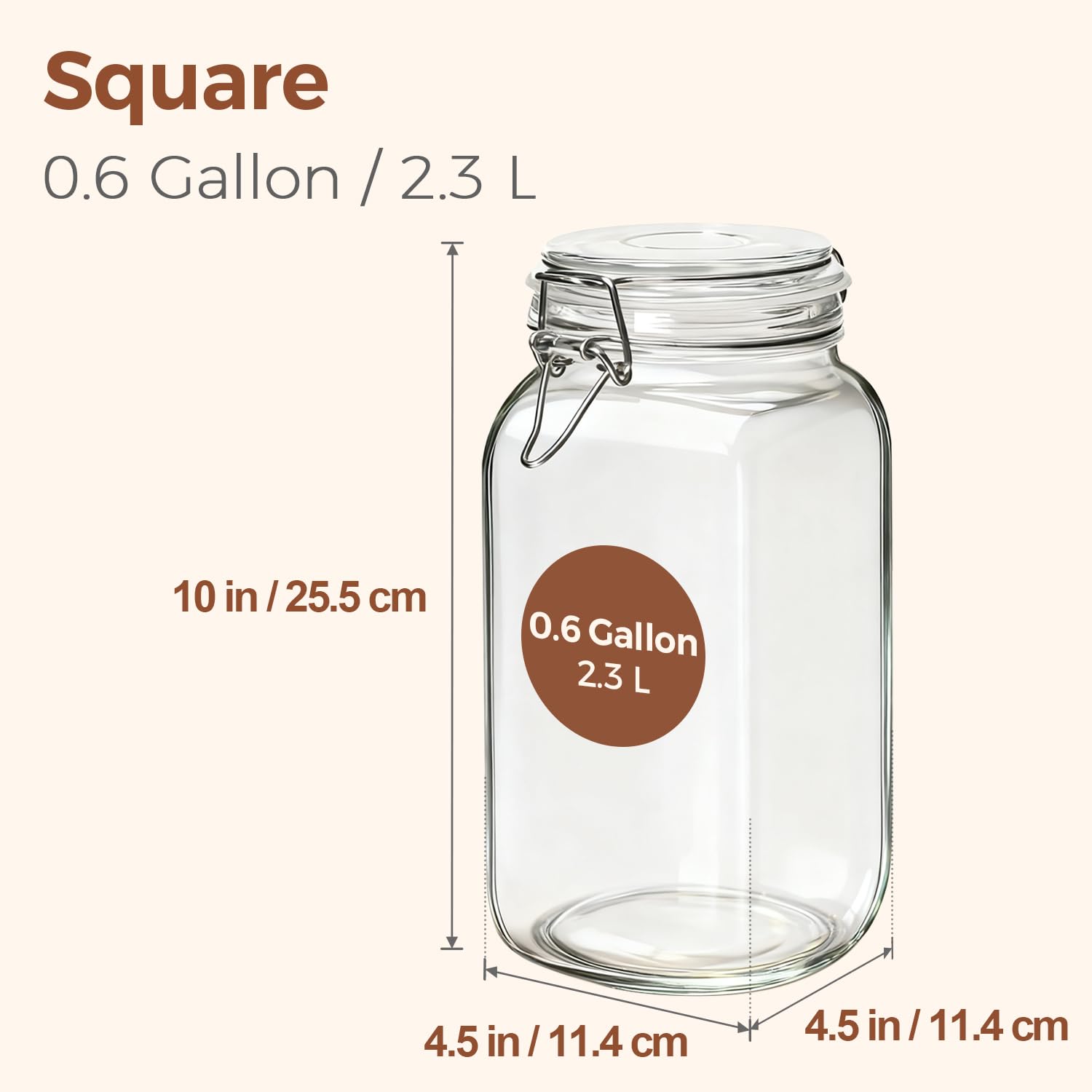 ComSaf square glass canister clear body enables quick inventory of ingredients.