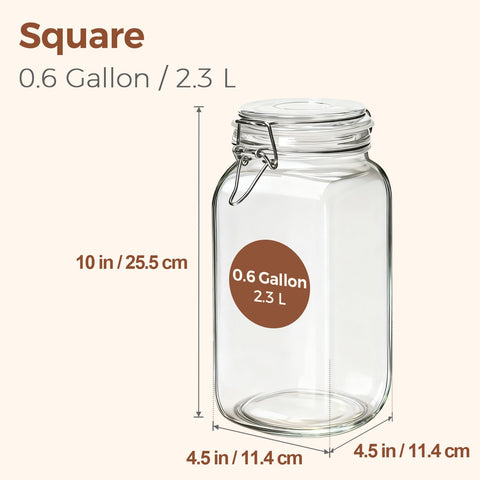 ComSaf square glass canister clear body enables quick inventory of ingredients.