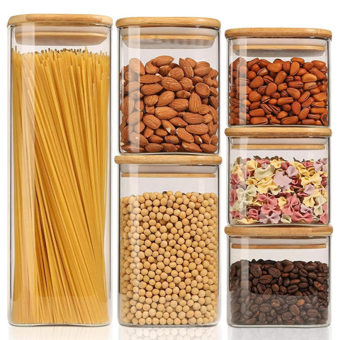 ComSaf square glass canisters with airtight lids for organized pantry storage