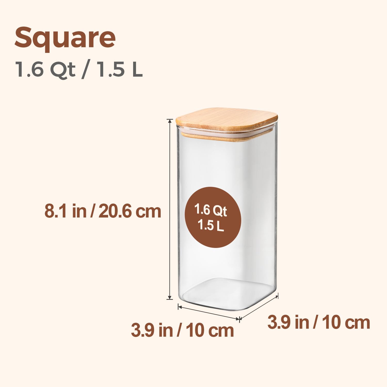 ComSaf square glass jar with sealing lid lets you see contents at a glance.