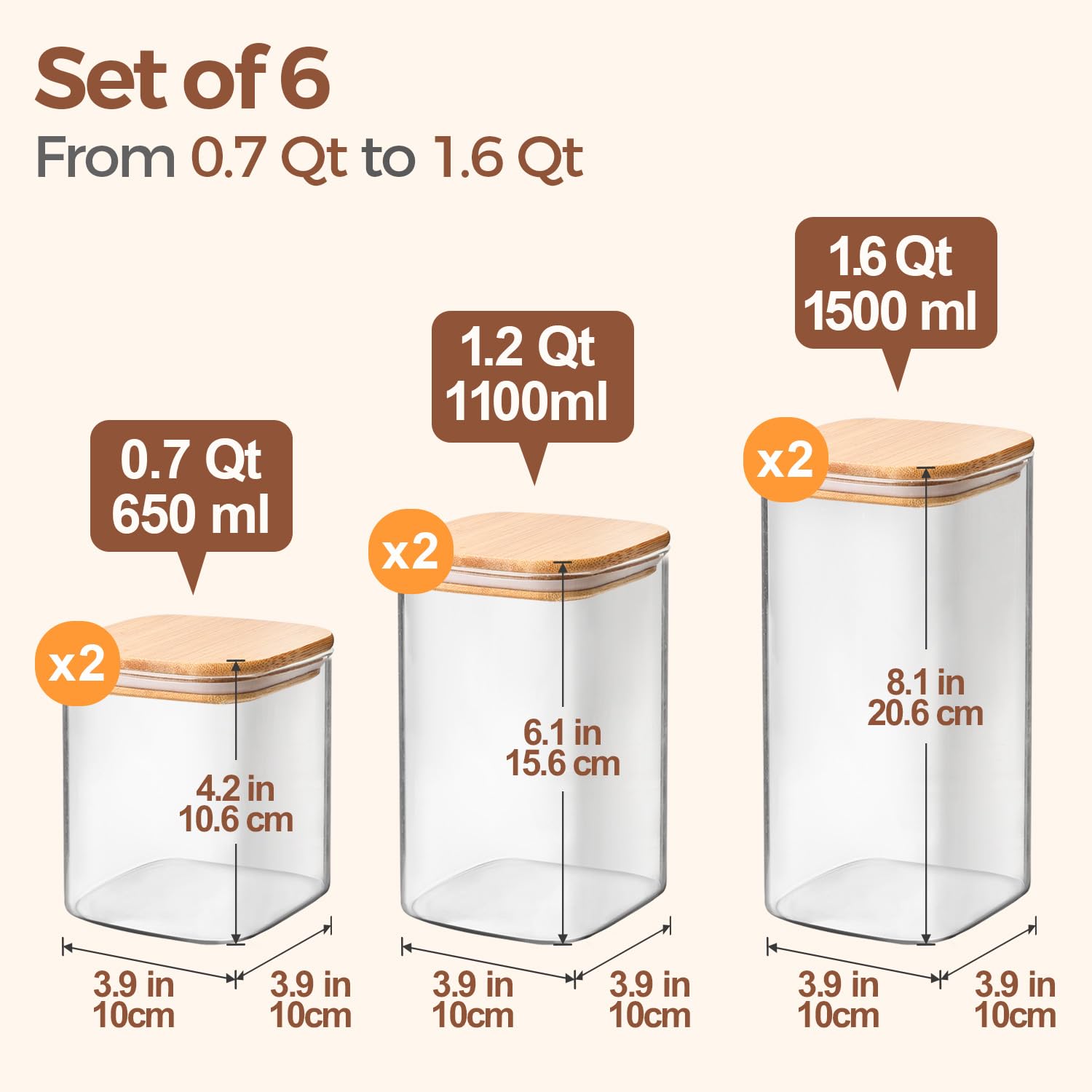 ComSaf square glass jar with clear view for monitoring cereals and snacks.