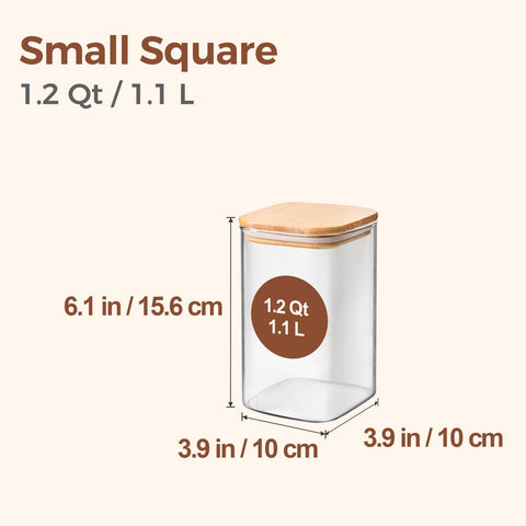 ComSaf square glass storage containers with wide openings for easy cleaning