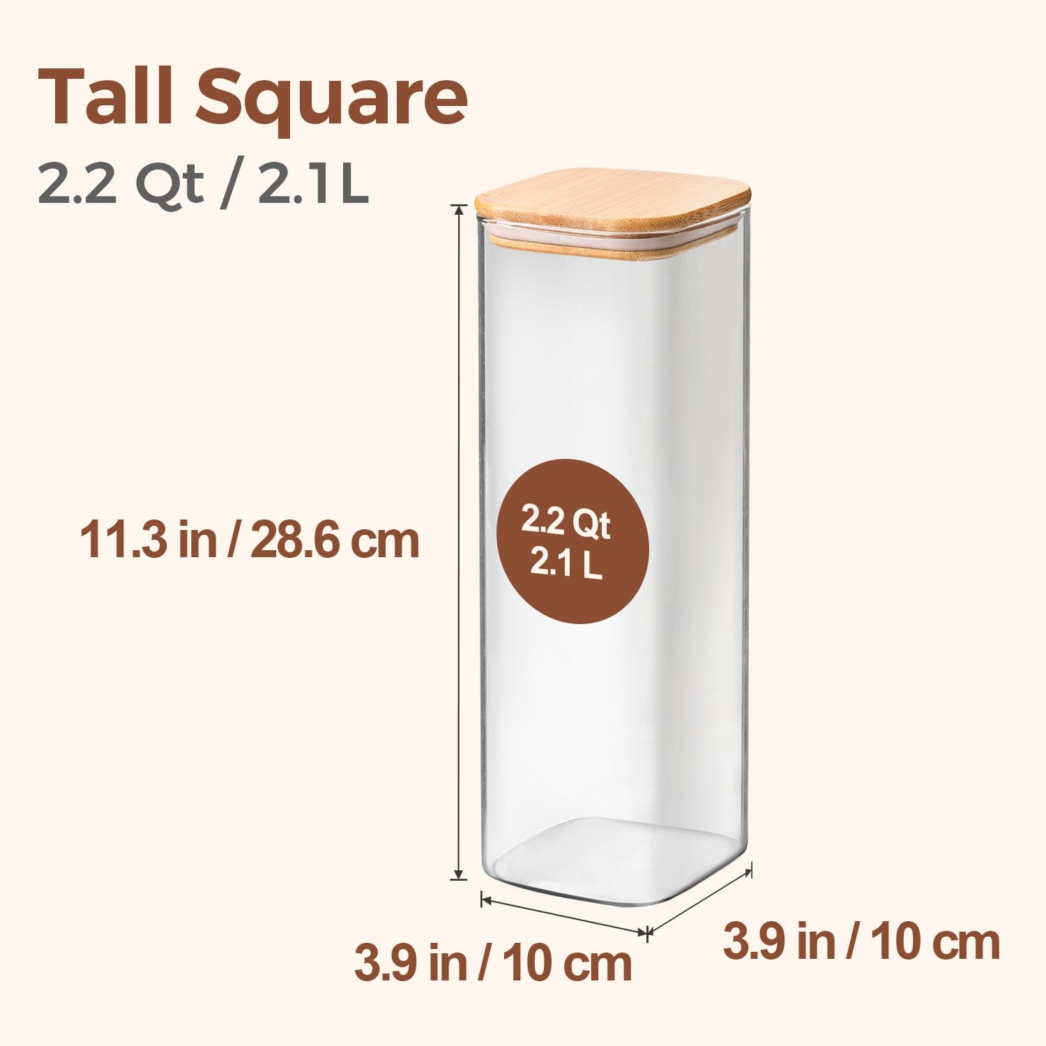 Three square clear pantry jars by ComSaf help monitor pasta supply at a glance.